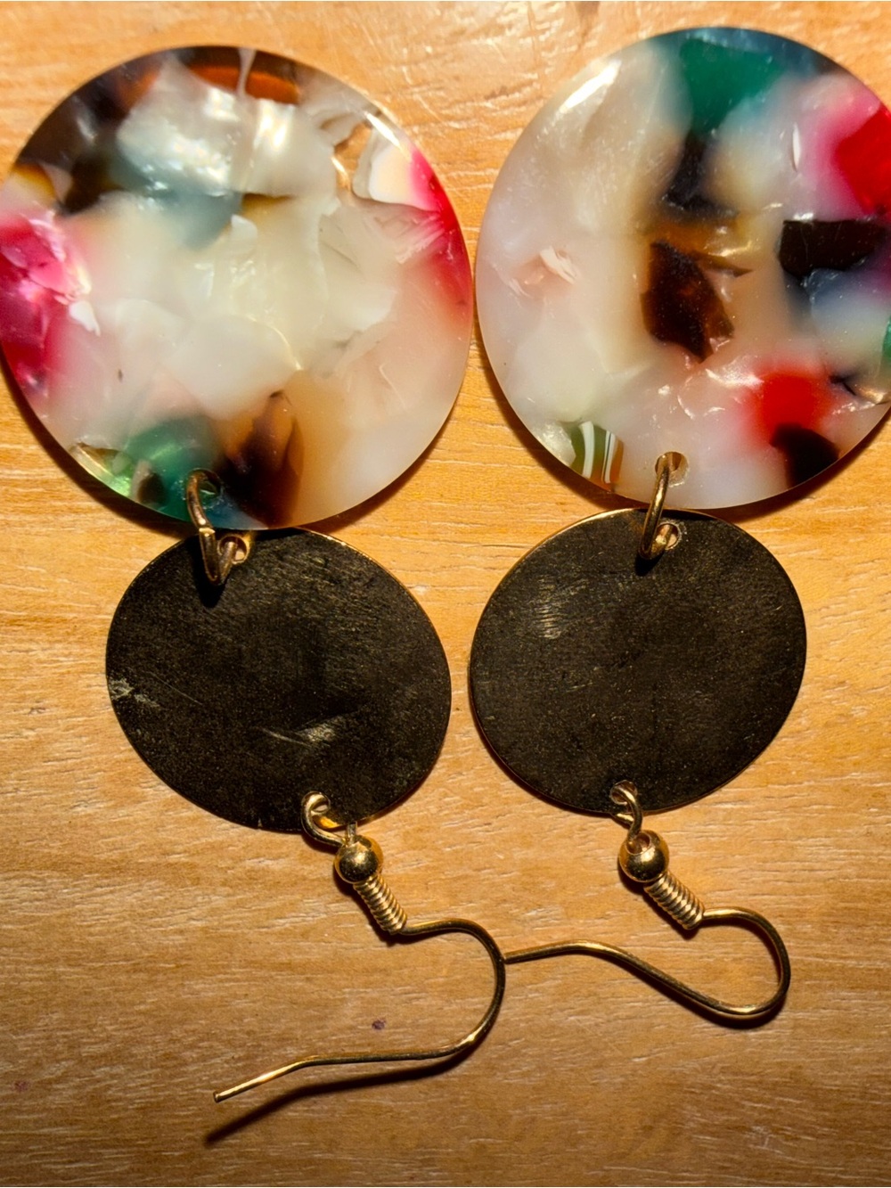 Multicolor Resin & Gold Disc Drop Earrings - Women Jewelry